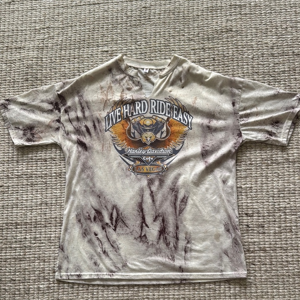 Harley-Davidson Beige and Brown Tie-Dye Tee